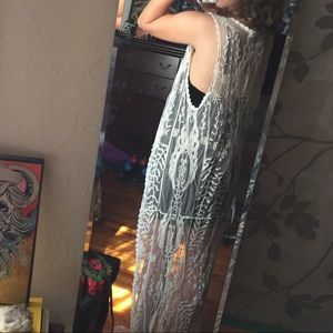 Bohemian White Crochet Sleeveless Kimono